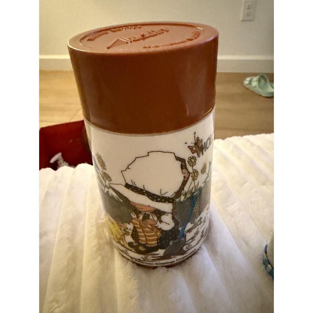 Vtg 1979 Holly Hobbie Metal Lunch Box with Matching Aladdin Thermos Blue Gingham - Picture 5 of 8